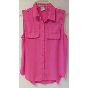Worthington Hot Pink Sleeveless Lightweight Collared Button Up Blouse Size PS